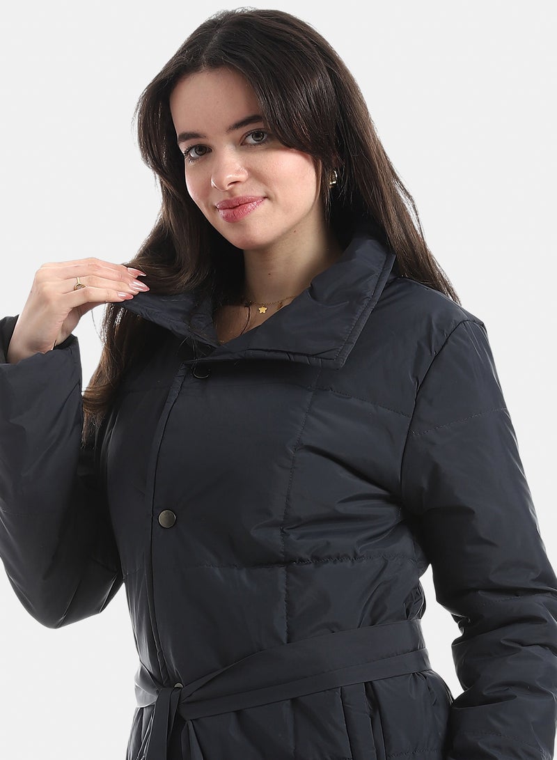 Andora Mid-Length High-Collar Puffer_Navy Blue - Image 3